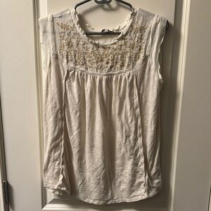 Lucky Brand Cream Relaxed Blouse with Bib Collar